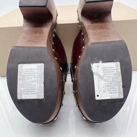 MOSCHINO 70MM Logo Patent Leather Platform Clogs BORDEAUX Red Womens EU 35 $770 - Picture 11 of 11